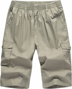 Mens Summer Shorts Loose Fit Cotton Elastic Waist Multi Pockets Cargo Shorts Fashion Outdoor Solid Beach Shorts