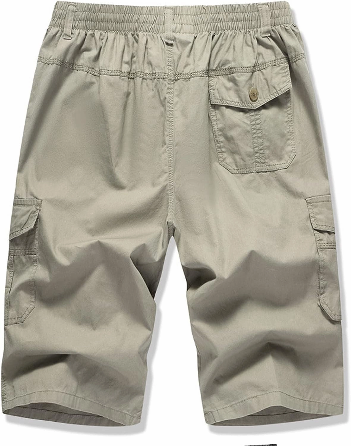 Mens Summer Shorts Loose Fit Cotton Elastic Waist Multi Pockets Cargo Shorts Fashion Outdoor Solid Beach Shorts