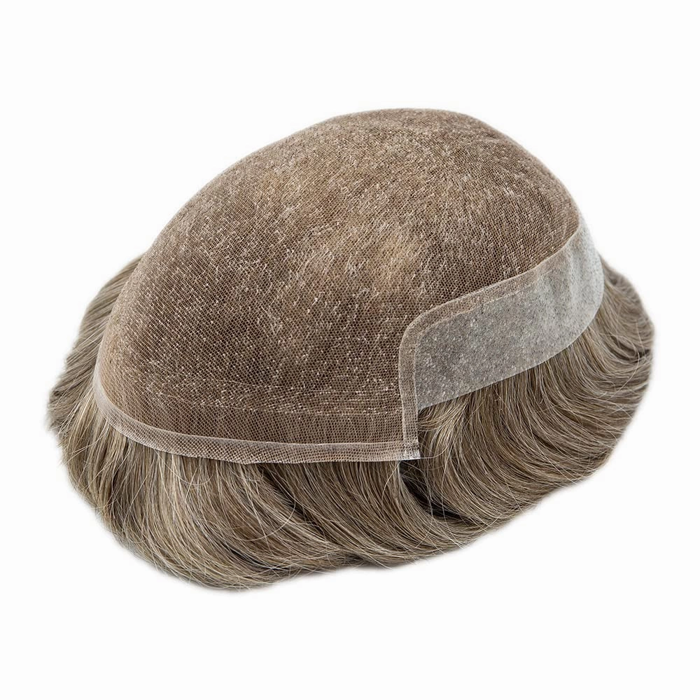 Mens Toupee Hair Piece For Men Human Hair Replacement System French Lace Male Hair Prosthesis Toupee For Men Hairpieces 7x9Light to medium density#1730 17# DARK ASH BLONDE 30% GREY