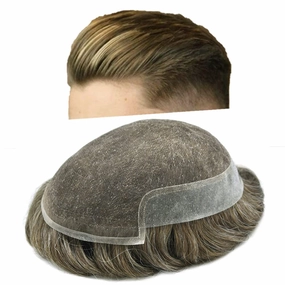 Mens Toupee Hair Piece For Men Human Hair Replacement System French Lace Male Hair Prosthesis Toupee For Men Hairpieces 7x9Light to medium density#1730 17# DARK ASH BLONDE 30% GREY