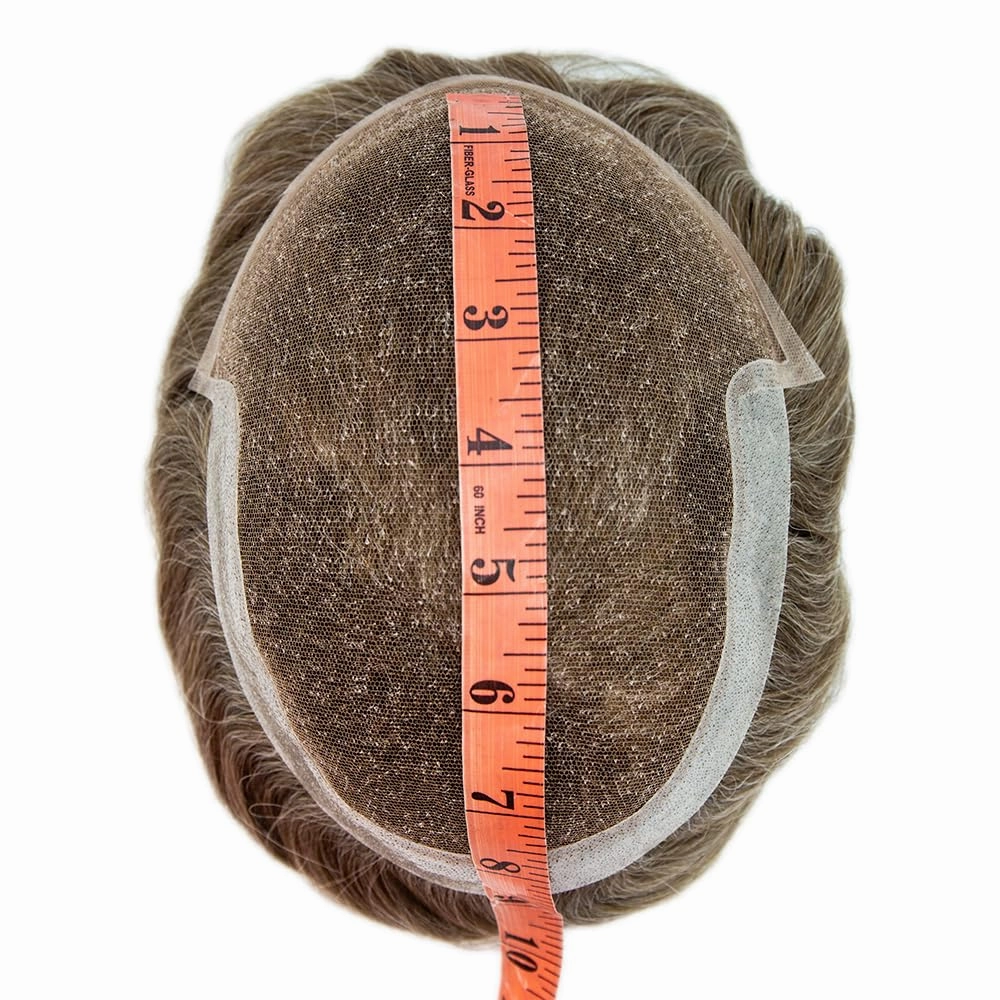 Mens Toupee Hair Piece For Men Human Hair Replacement System French Lace Male Hair Prosthesis Toupee For Men Hairpieces 7x9Light to medium density#1730 17# DARK ASH BLONDE 30% GREY