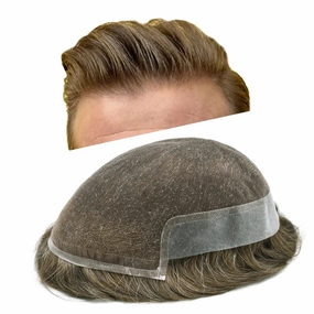 Mens Toupee Hair Piece For Men Human Hair Replacement System French Lace Male Hair Prosthesis Toupee For Men Hairpieces 7x9Light to medium density#720 7# VERY LIGHT BROWN 20% GREY