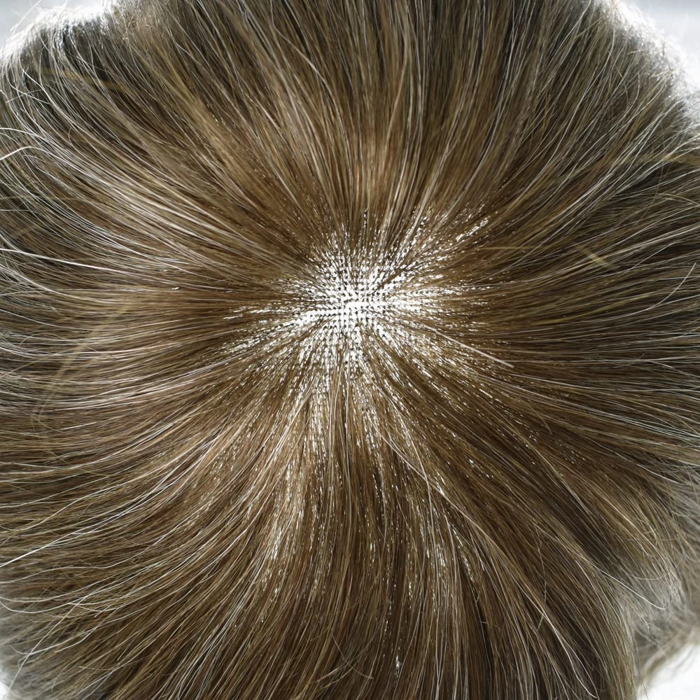 Mens Toupee Hair Piece For Men Human Hair Replacement System French Lace Male Hair Prosthesis Toupee For Men Hairpieces 7x9Light to medium density#720 7# VERY LIGHT BROWN 20% GREY