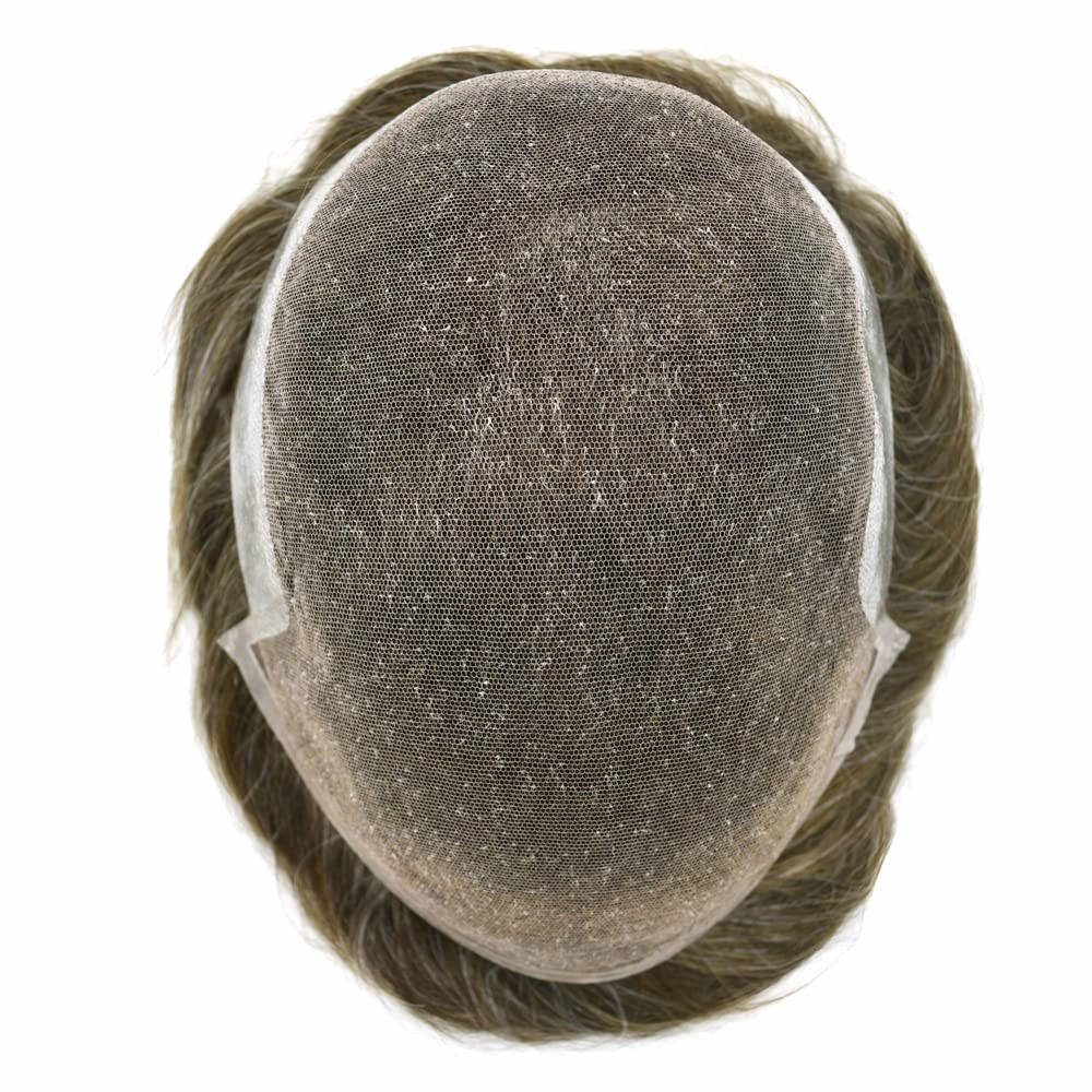 Mens Toupee Hair Piece For Men Human Hair Replacement System French Lace Male Hair Prosthesis Toupee For Men Hairpieces 7x9Light to medium density#720 7# VERY LIGHT BROWN 20% GREY
