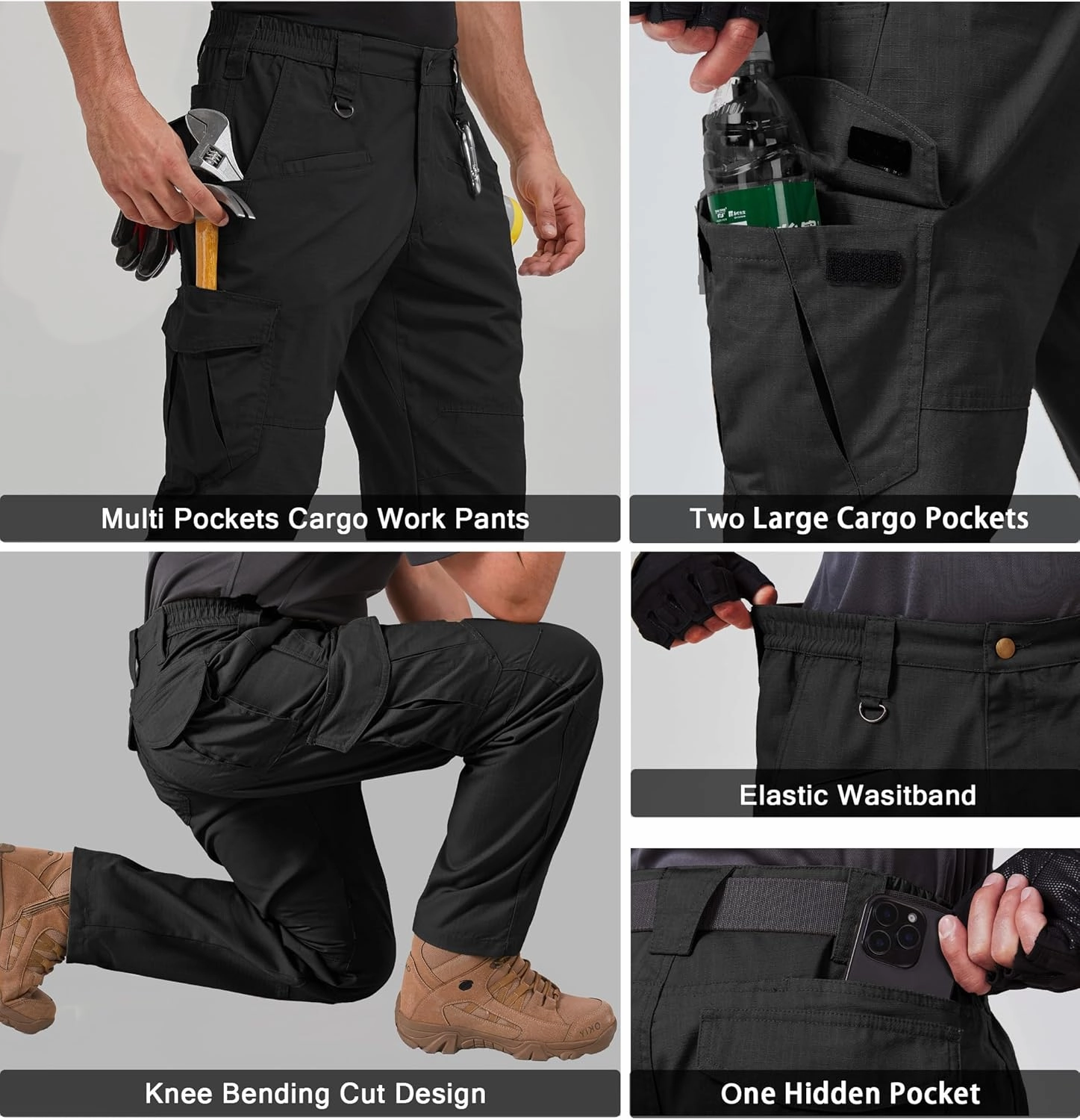 Mens Work Pants Cargo Tactical Construction for Men Ripstop Waterproof Lightweight Outdoor Hiking with Pockets
