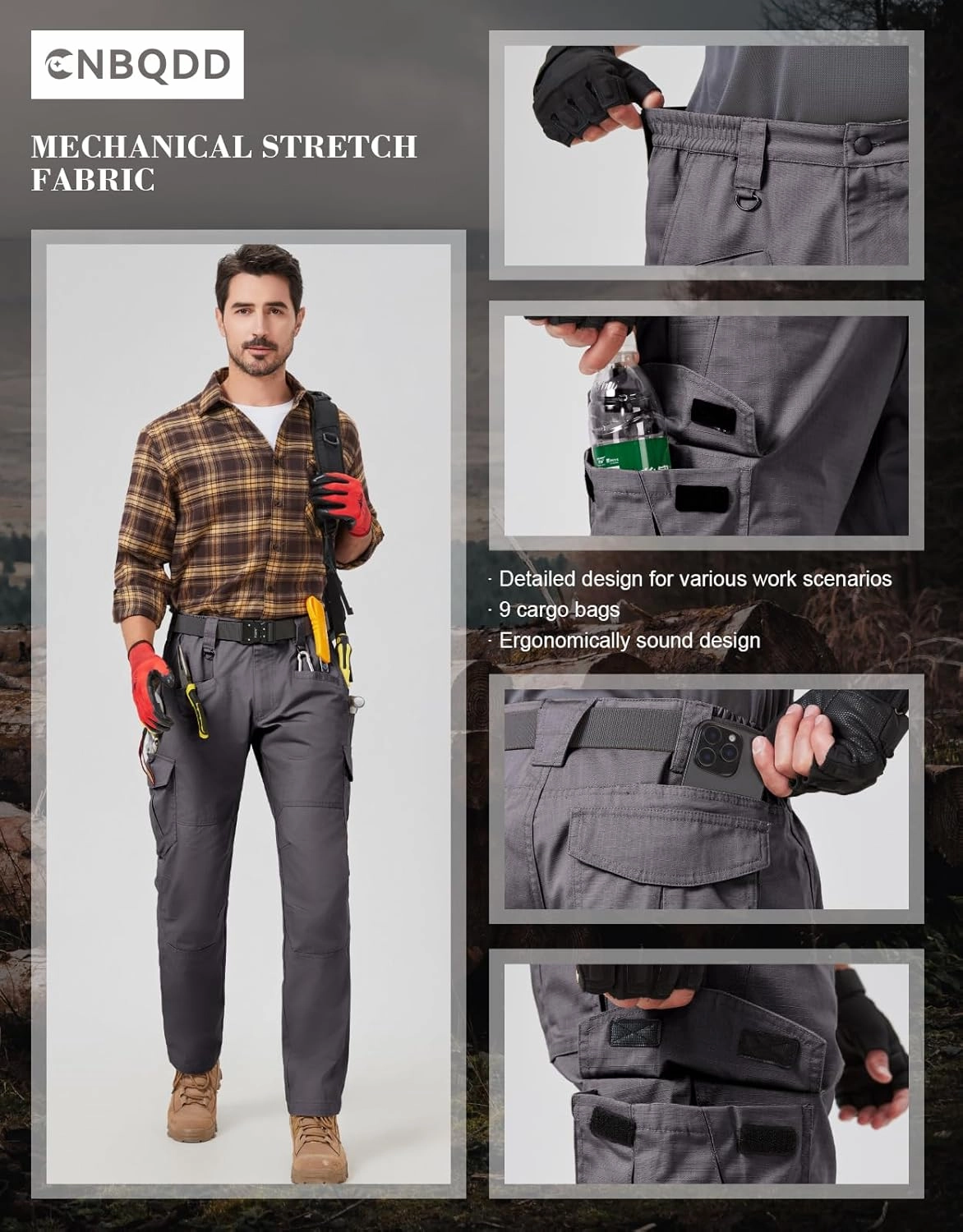 Mens Work Pants Cargo Tactical Construction Ripstop Waterproof Lightweight Outdoor Hiking Pants with Pockets