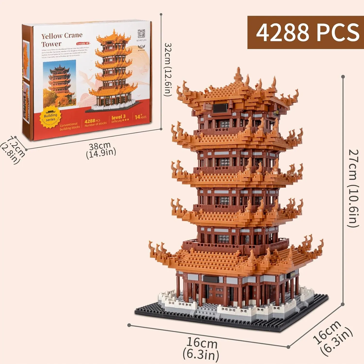 Micro Blocks Mini Blocks Yellow Crane Tower Building Sets Building Bricks Architecture Model Kit Micro Building Blocks Set 4288 Pcs Building Kit Gift for Age 14  Kids Teens and Adults