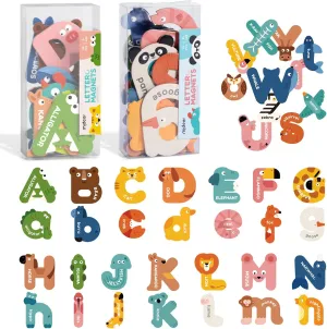 Mideer Magnetic Alphabet, 26 Uppercase & 26 Lowercase Letters, Cute Animal Magnets for Fridge, Educational ABC Spelling Learning Tools Games Toys Refrigerator Magnet for Kids, Toddlers 3 4 5 Years Old