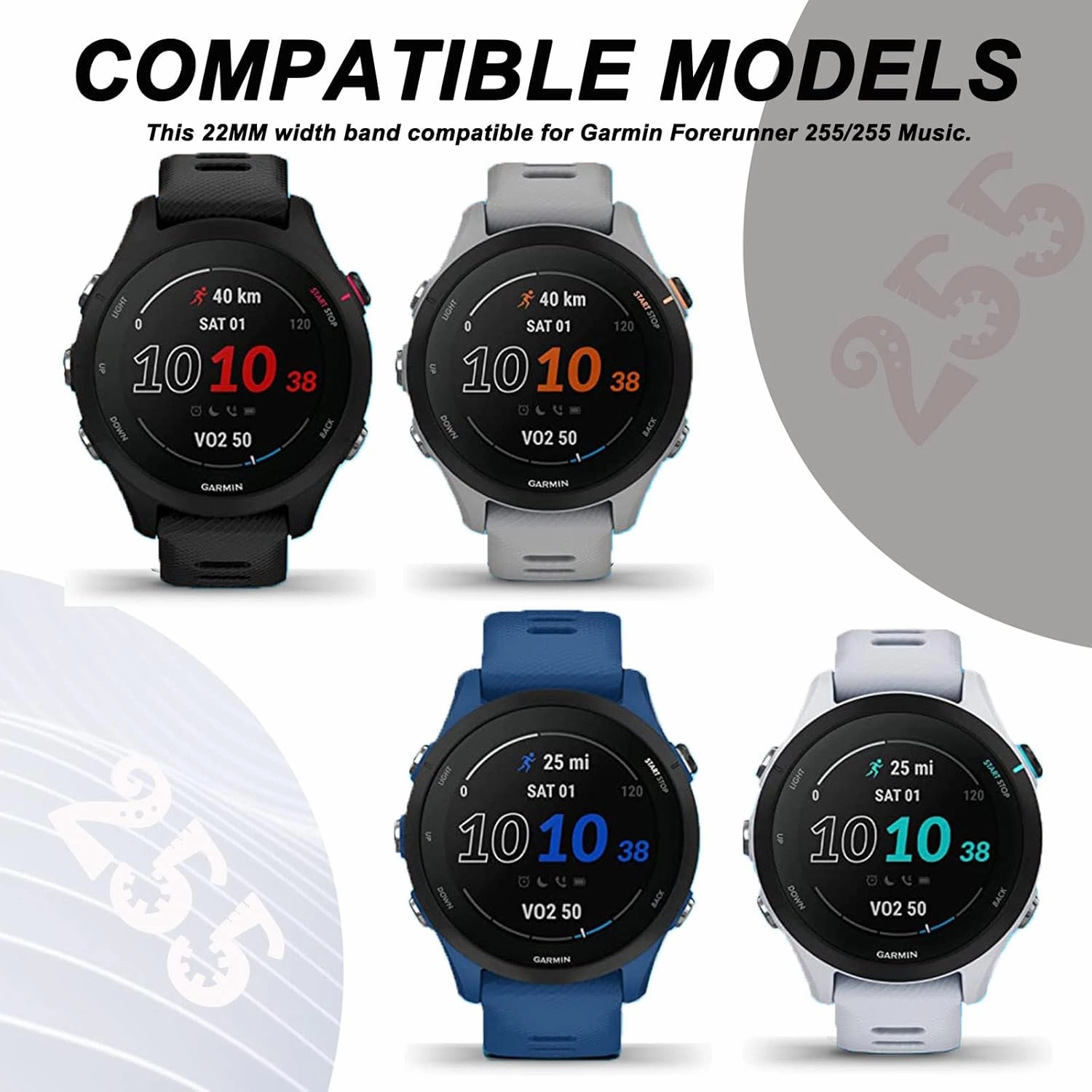 Miimall Compatible for Garmin Forerunner 255 Silicone Band