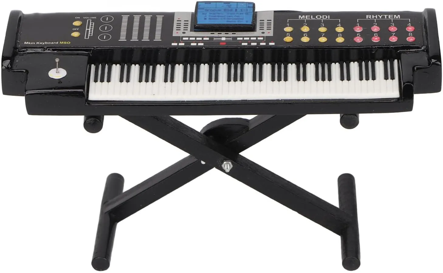 Mini Musical Instrument, Wooden Miniature Electric Keyboard Toy Dollhouse Miniature Electronic Organ Model with Bracket