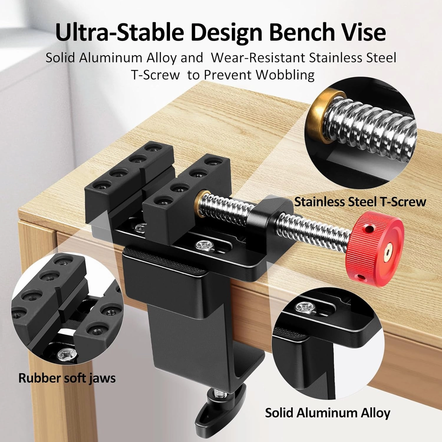 Mini Drill Press Vise with Rubber Soft Jaws, 0-2.48" Clamping Range Mini Vice Clamp for Crafts, Jewelry Making, Modeling and Repairs, Precision Aluminum Small Vise for Small Projects