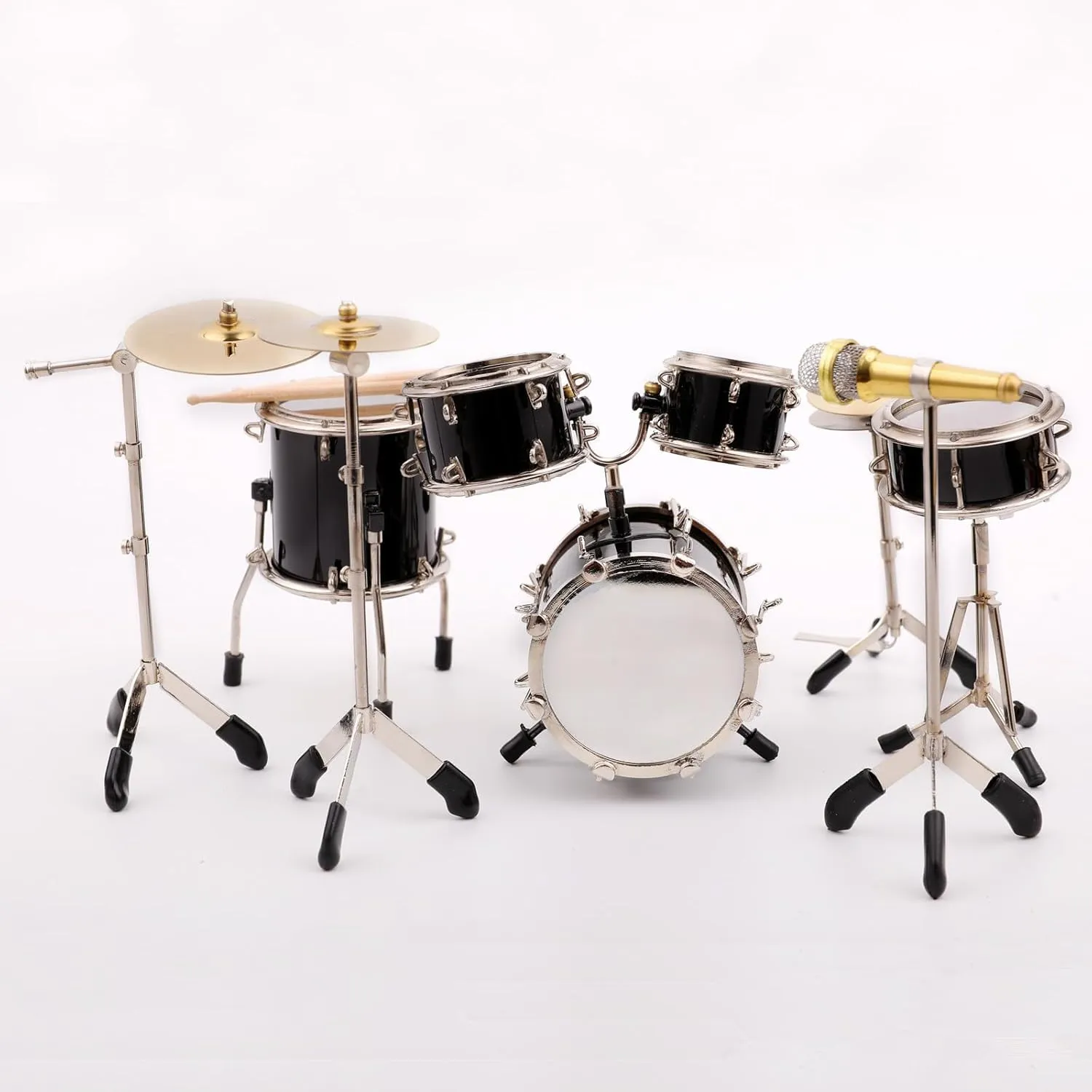 Miniature Drum Set Mini Musical Instrument Drum Set Kit Replica Collectible Figurines Birthday Gifts Music Home Decoration Display Ornament Model (Black)