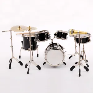 Miniature Drum Set Mini Musical Instrument Drum Set Kit Replica Collectible Figurines Birthday Gifts Music Home Decoration Display Ornament Model (Black)