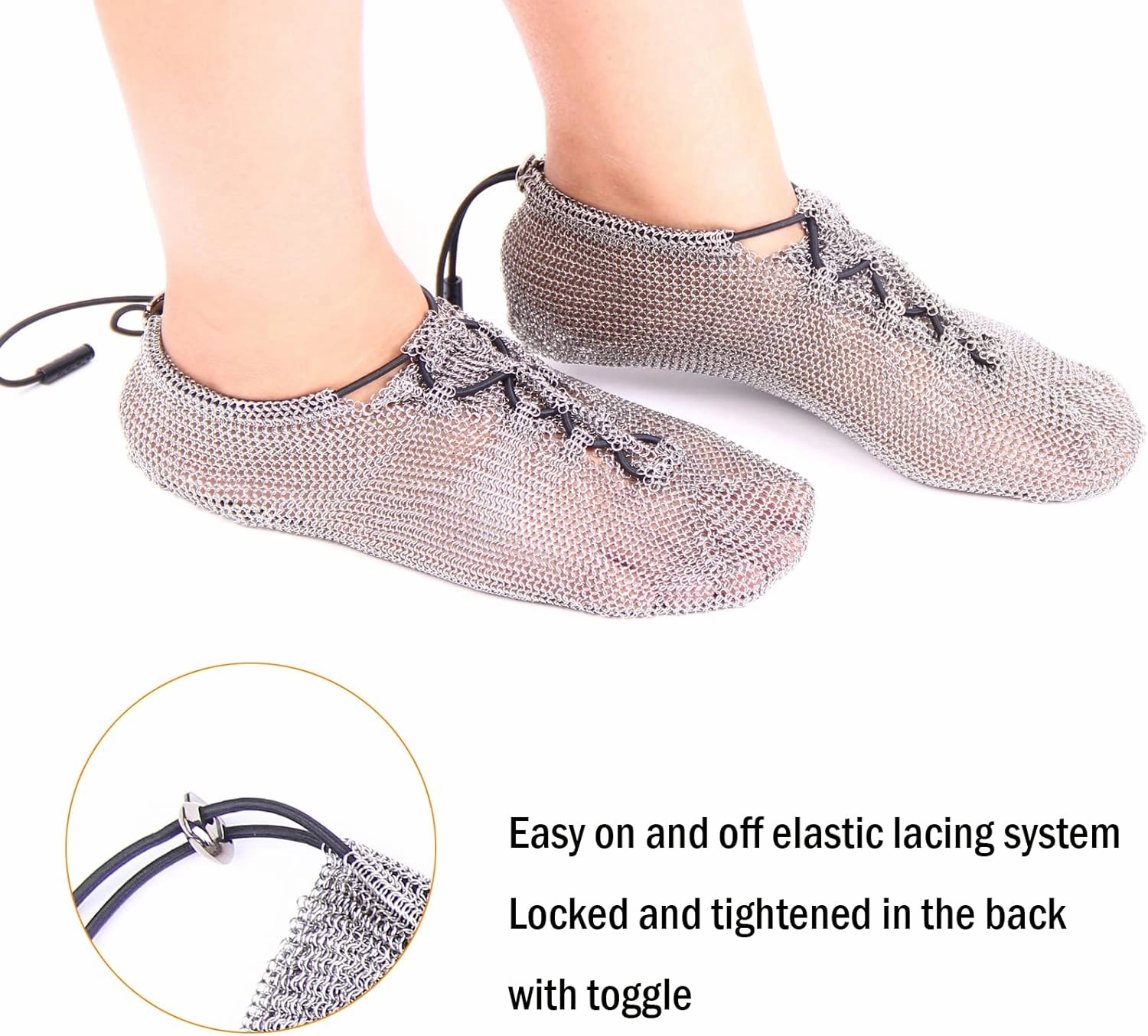 Minimalist Barefoot Sock Shoes Chain Mail Shoes for Women and Men, Stainless Steel Cut Resistant Water Shoes, Portable & Multi-Purpose