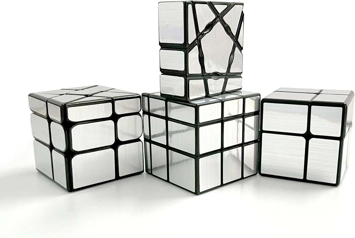 Mirror Cube Set, Mirror Cube Bundle of 1×3×3 Floppy Cube 2×2 Speed Cube 3×3 Windmill Magic Cube and 3×3 Mirror Cube Smooth Brain Teasers Puzzles Collection 4 Pack