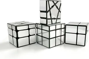 Mirror Cube Set, Mirror Cube Bundle of 1×3×3 Floppy Cube 2×2 Speed Cube 3×3 Windmill Magic Cube and 3×3 Mirror Cube Smooth Brain Teasers Puzzles Collection 4 Pack