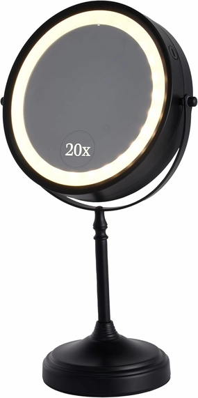 MIRRORVANA Ultra Zoom 20X Magnifying Lighted Makeup Mirror - 20X & 1X Dual Sided LED Make Up Mirror with 3 Lighting Modes, Rechargeable Battery with USB Cable - 8" Wide & 15" Tall (Black)