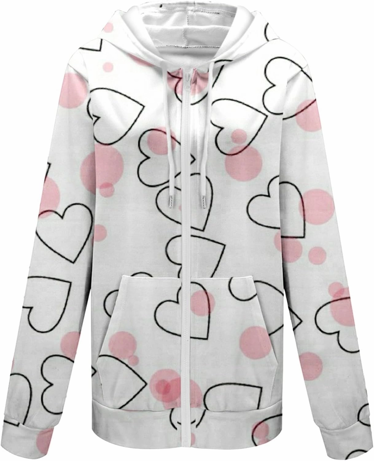 Miyaomn Valentines Day Oversized Hoodies Jacket for Women Cute Love Heart Printed Casual Long Sleeve Full Zip Sweatshirt Tops