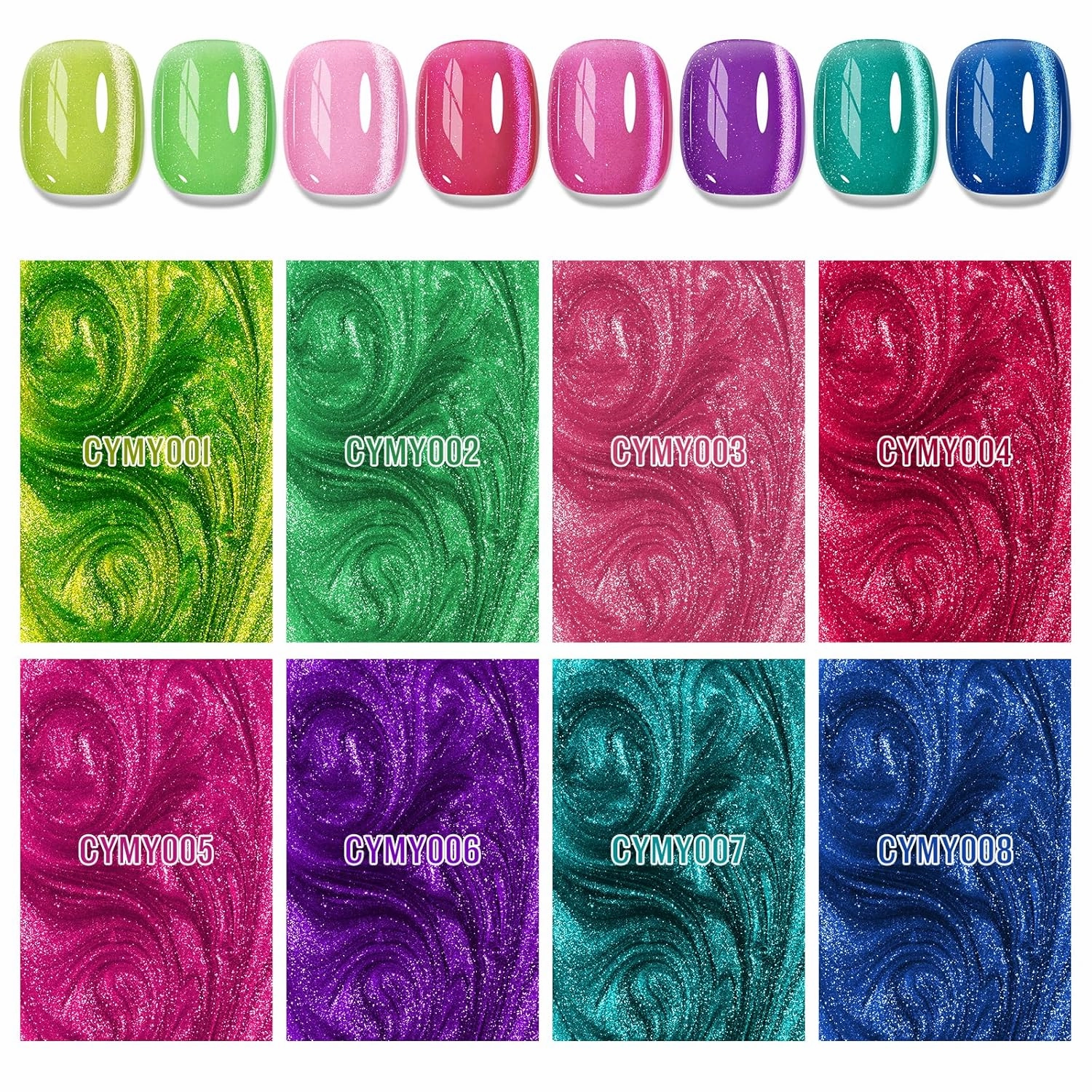 MIZHSE Cat Eye Gel Nail Polish, Neon Magnetic Gel Polish with Magnet Stick, Summer Colors Hot Pink Green Soak Off Nail Art Manicure Salon Home DIY Gift for women