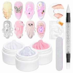 MIZHSE Solid Builder Gel for nails, 3 Colors Sculpting Gel for Nails, Clear White Pink Non-Sticky Hand 3D Nail Art Building Carving Modeling Hard Nail Extension Manicure Salon Home DIY Gift