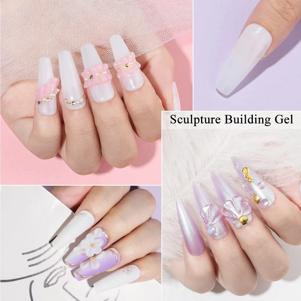 MIZHSE Solid Builder Gel for nails, 3 Colors Sculpting Gel for Nails, Clear White Pink Non-Sticky Hand 3D Nail Art Building Carving Modeling Hard Nail Extension Manicure Salon Home DIY Gift