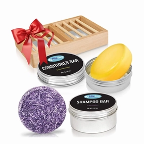 Miztag Home & Health Shampoo and Conditioner Bar Set - 5pcs with Holder & Travel Tins - Vegan, Sulfate-Free, Paraben-Free - Great Mothers day gift for Mom - Eco-Friendly Gift for Women