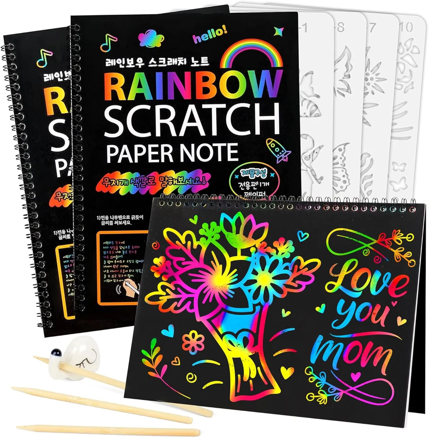 Mocoosy 3 Pack Rainbow Scratch Paper Art Notebooks, Magic Scratch Paper Set for Kids Arts Crafts, Black Scratch Note Doodle Pads for DIY Drawing Activity Birthday Gifts Ideas for Boys Girls Ages 3-12