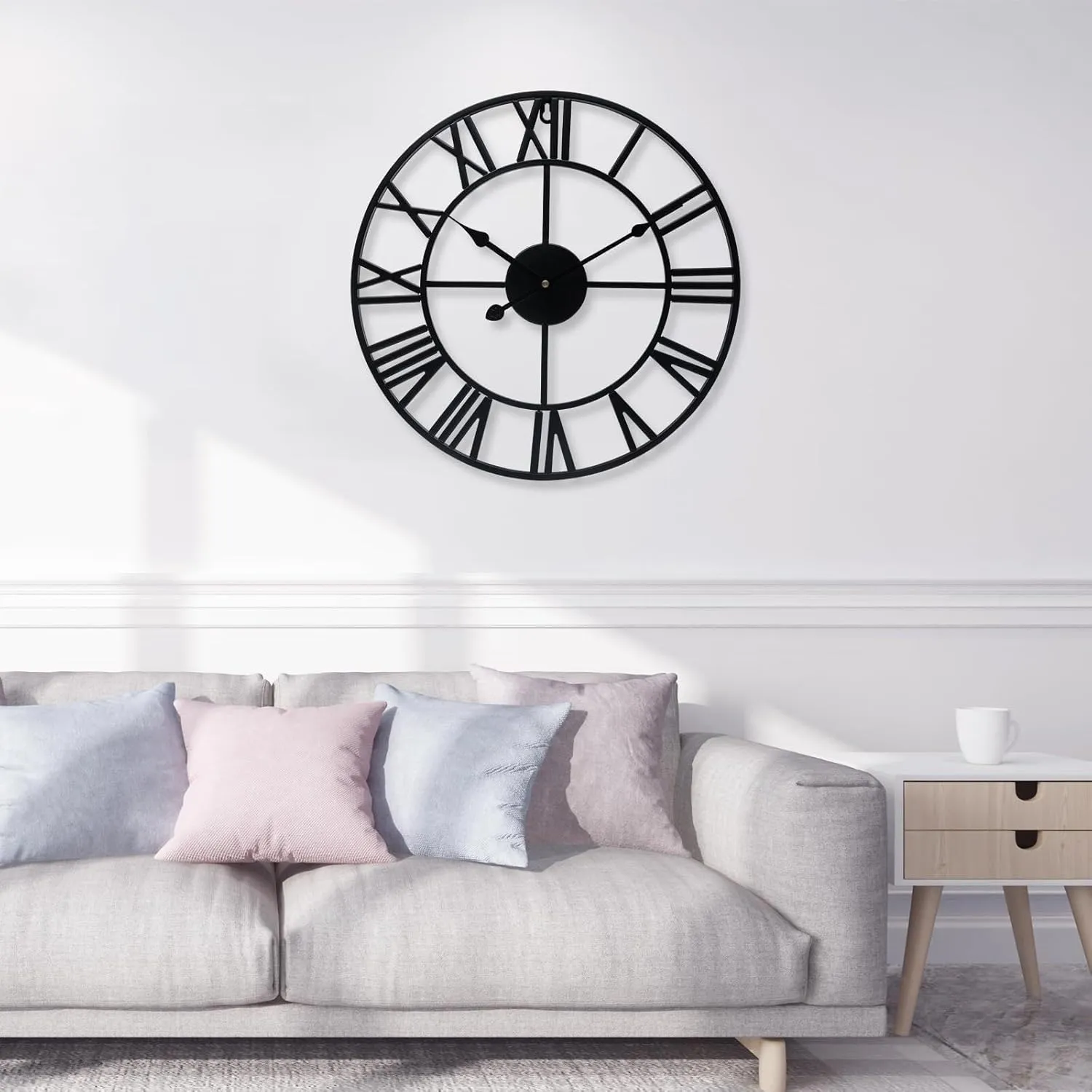 Modern Round Roman Numeral Metal Clock, Battery Operated Silent Decorative Clock for Home, Office, Bedroom, 16 Inch(Gold,24inch)