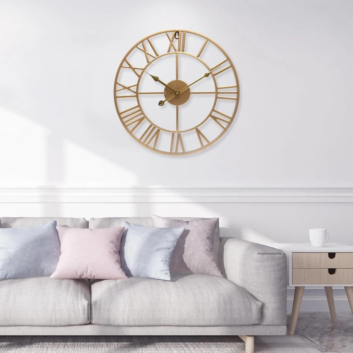 Modern Round Roman Numeral Metal Clock, Battery Operated Silent Decorative Clock for Home, Office, Bedroom, 16 Inch(Gold,24inch)
