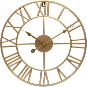 Modern Round Roman Numeral Metal Clock, Battery Operated Silent Decorative Clock for Home, Office, Bedroom, 16 Inch(Gold,24inch)