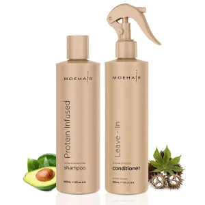 MOEHAIR Protein Infused Shampoo (12 Fl. Oz) And Leave-in Conditioner (12 Fl. Oz) | Repairs, Nourishes and Hydrates | Tames Frizz | Moisturizing Shampoo and Conditioner Set | Sulfate and Paraben-Free
