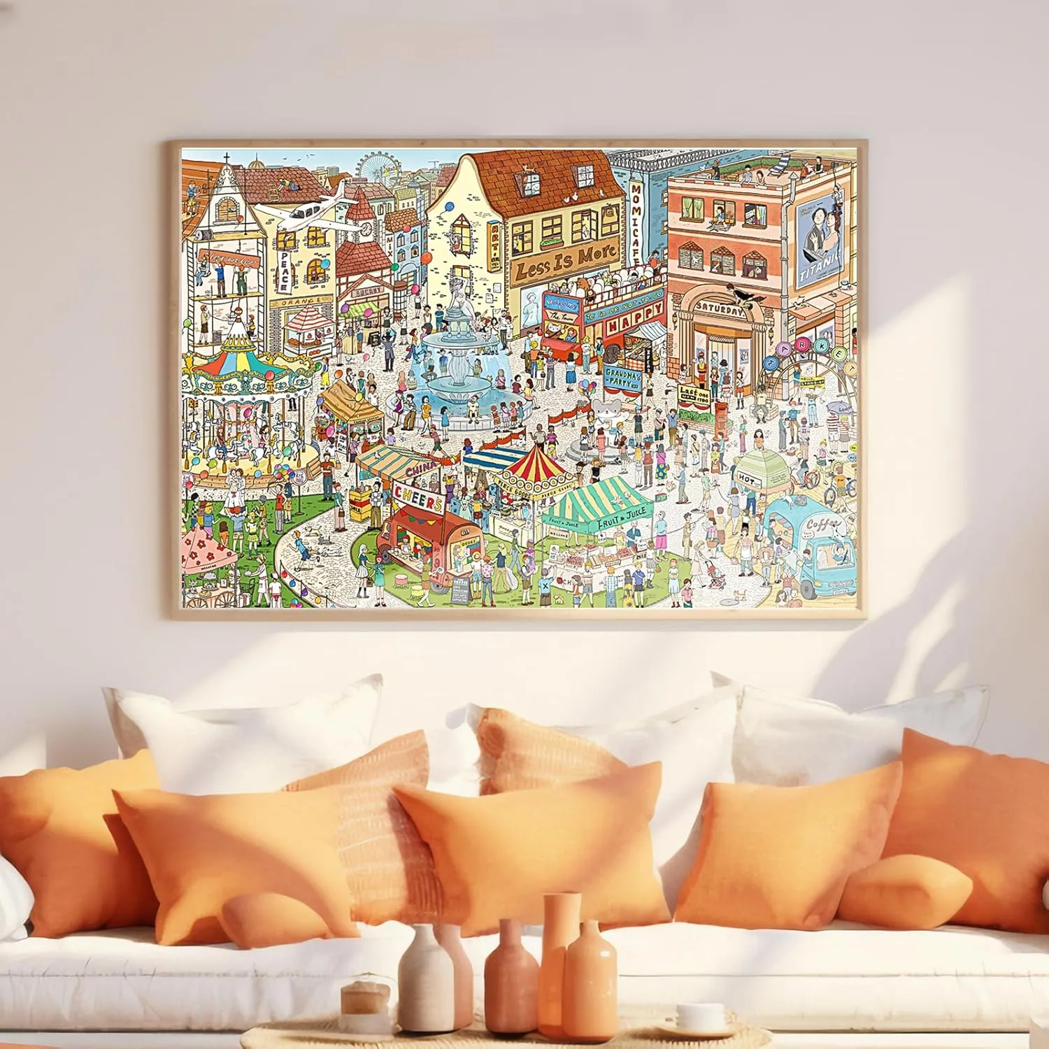 MOMIBOOK Puzzles for Adults 1000 Piece Jigsaw Puzzles of Vintage Village Town, Painting Image Difficult Challenging Hard Impossible Puzzle, Cute Funny Toys & Games Christmas Birthday Gifts
