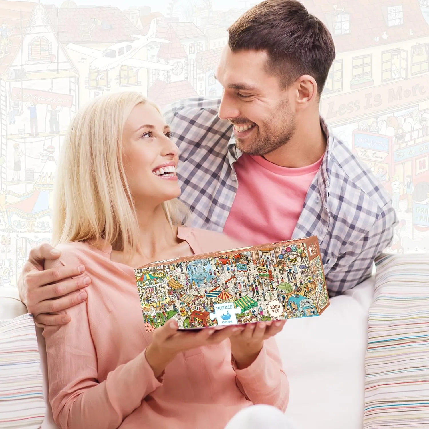MOMIBOOK Puzzles for Adults 1000 Piece Jigsaw Puzzles of Vintage Village Town, Painting Image Difficult Challenging Hard Impossible Puzzle, Cute Funny Toys & Games Christmas Birthday Gifts