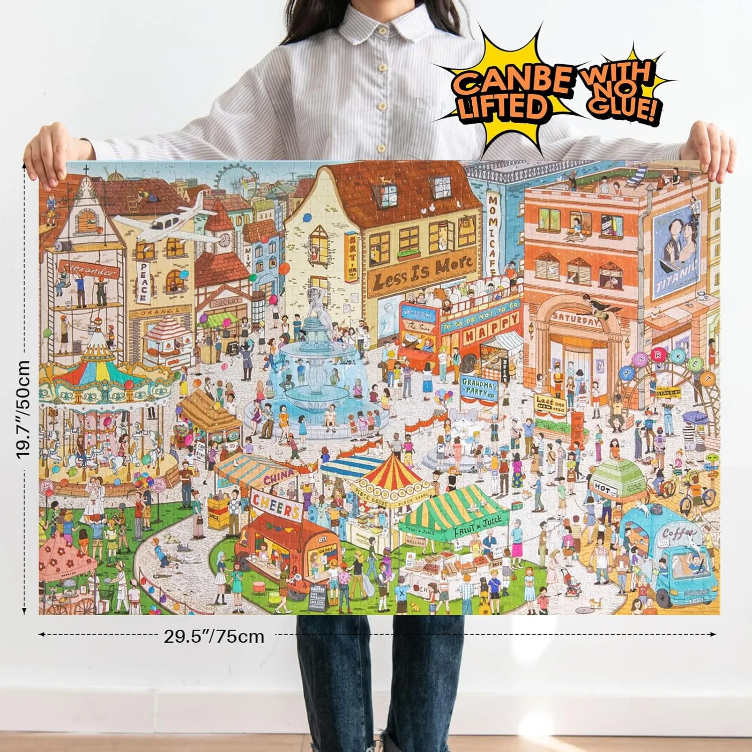 MOMIBOOK Puzzles for Adults 1000 Piece Jigsaw Puzzles of Vintage Village Town, Painting Image Difficult Challenging Hard Impossible Puzzle, Cute Funny Toys & Games Christmas Birthday Gifts