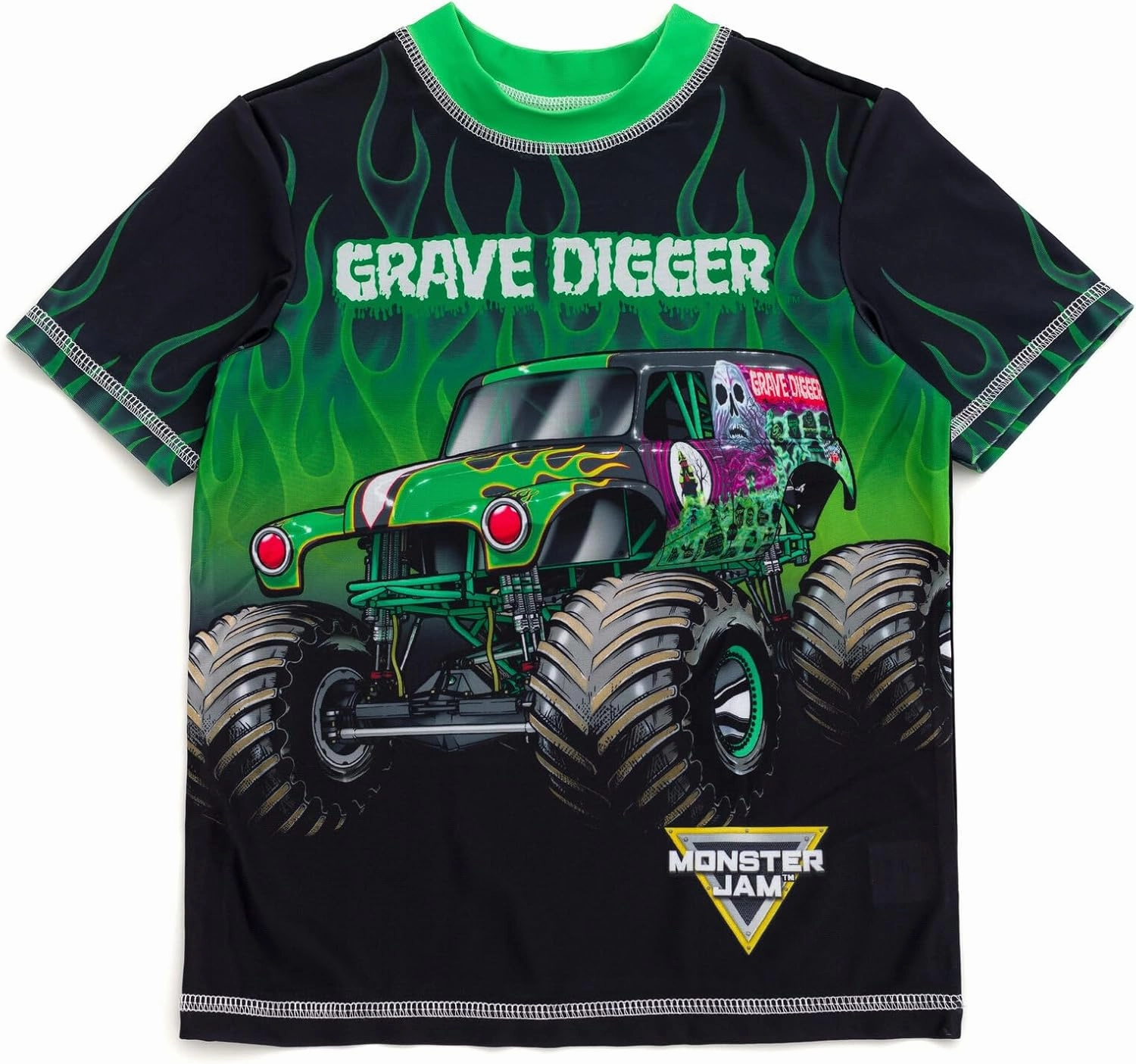 Monster Jam UPF 50  Pullover Rash Guard and Swim Trunks Outfit Set Toddler to Big Kid Grave Digger El Toro Loco Megalodon