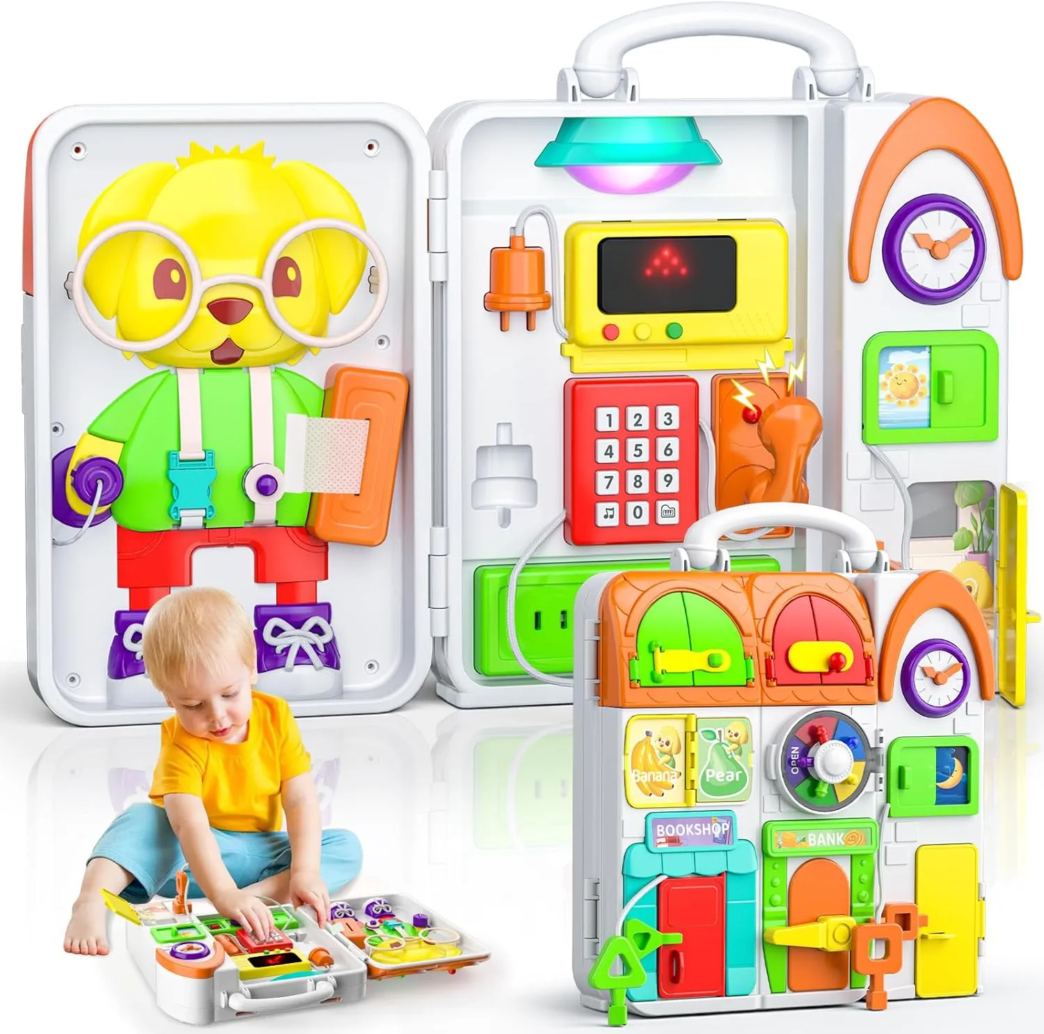 Montessori Busy Board for 1 Year Old Boy Toy, Birthday Gifts for 12-18 Month Old Boy Girl, Learning Toys for Toddlers 1-3, Toddler Gift for One Year Old Toy