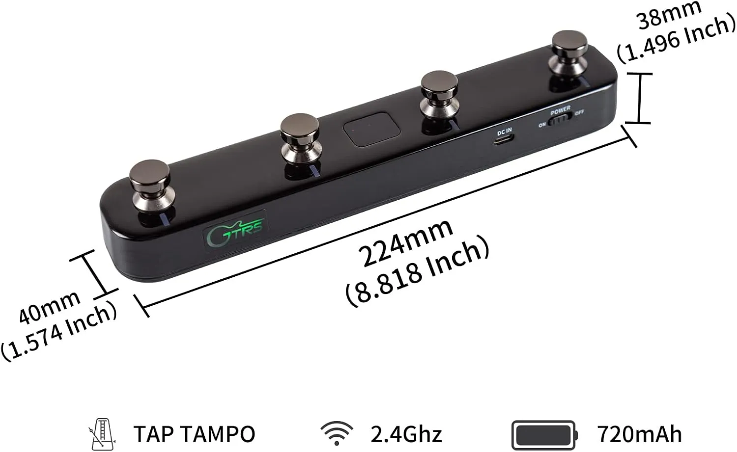 MOOER GWF4 Wireless Footswitch Controller for P1, SD30i, Hornet 05i, GTRS Guitar, Change Preset, Loop, Drum, with Tap Tempo for Delay Effects (GWF4 Black)