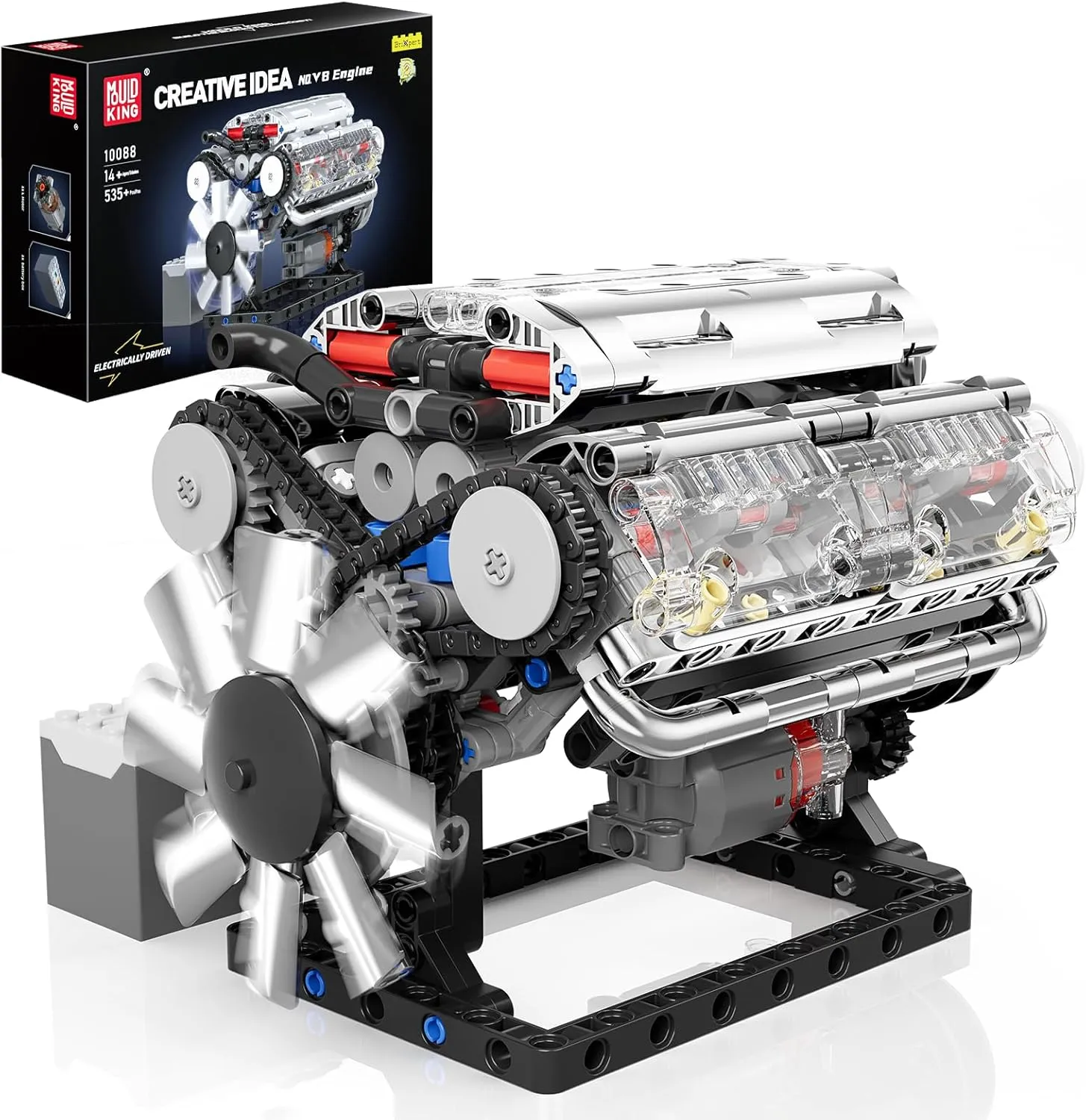 Mould King 10088 V8 Engine Model Kit Build Your Own STEM Mini V8 Model Engine Building Blocks Sets That Works for Adults & Kids Age 14 , 535Pcs
