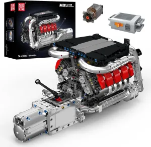 Mould King 10203 V8 Engine Building Blocks Sets, Build a Engine Model Kit That Runs, MOC Engineering Model Building Kit, STEM Engineering Toys for Kids, 1169 PCS Mini Engine Building Blocks for Adults