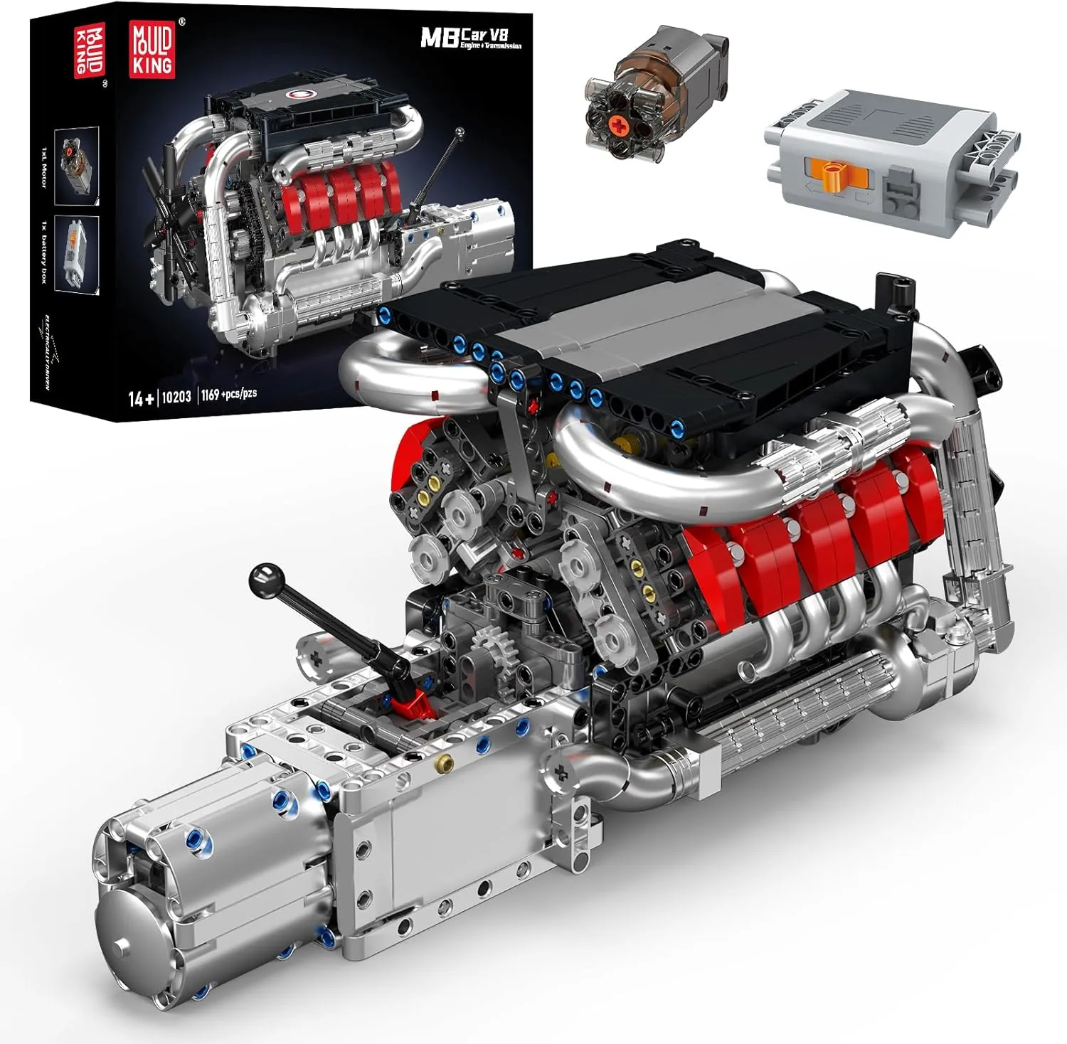 Mould King 10203 V8 Engine Building Blocks Sets, Build a Engine Model Kit That Runs, MOC Engineering Model Building Kit, STEM Engineering Toys for Kids, 1169 PCS Mini Engine Building Blocks for Adults