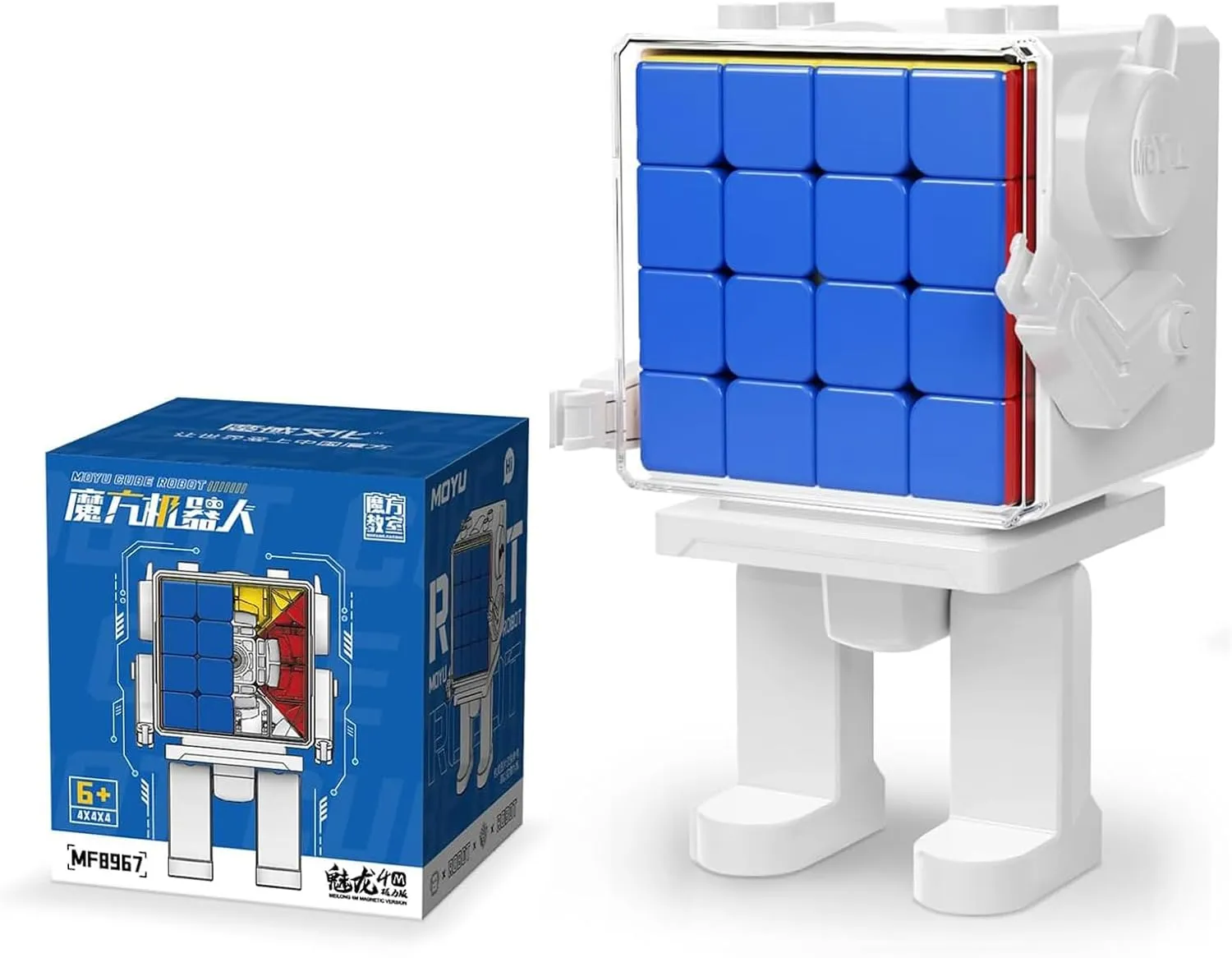 Moyu Meilong 4M Magnetic Speed Cube Robot-Shape Display Box, Adjustable Elasticity 4x4 Magnetic Cube with Stickerless Shape Moves Quickly and Smoothly