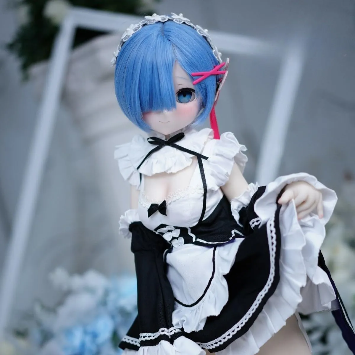 Mozu Rem&Ram 1/2 Female Seamless Re:Zero Action Figures Full Silicone Material, JYDOLL 85cm Flexible Figure Dolls for Cosplay/Photography/Arts (Wig) (Rem)