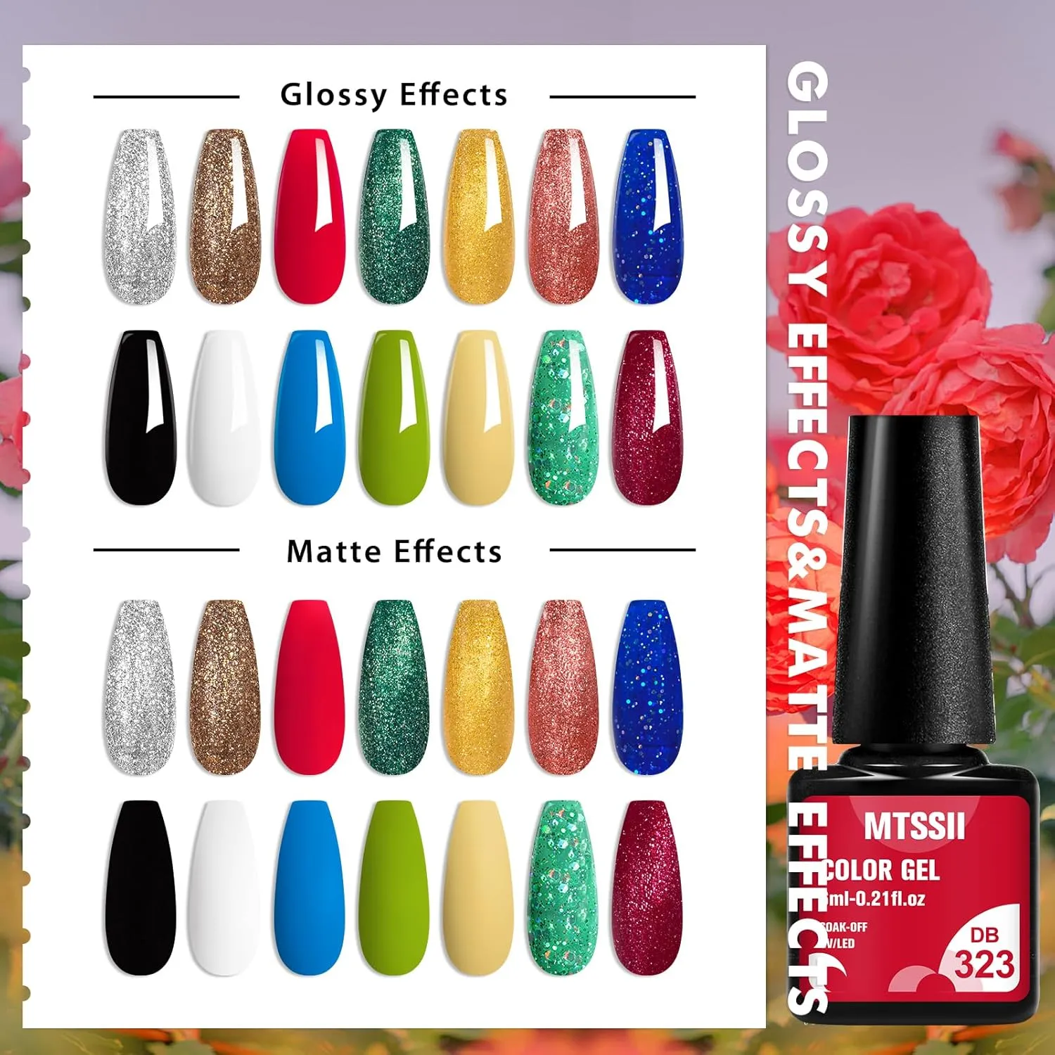 MTSSII Neon Gel Nail Polish Set 18pcs Reflective Glitter Gel Polish Kit with Gel Top Coat Top Coat Gel Nail Polish Blue Red Green Polish Nail Art Design DIY Gift for Girls Women