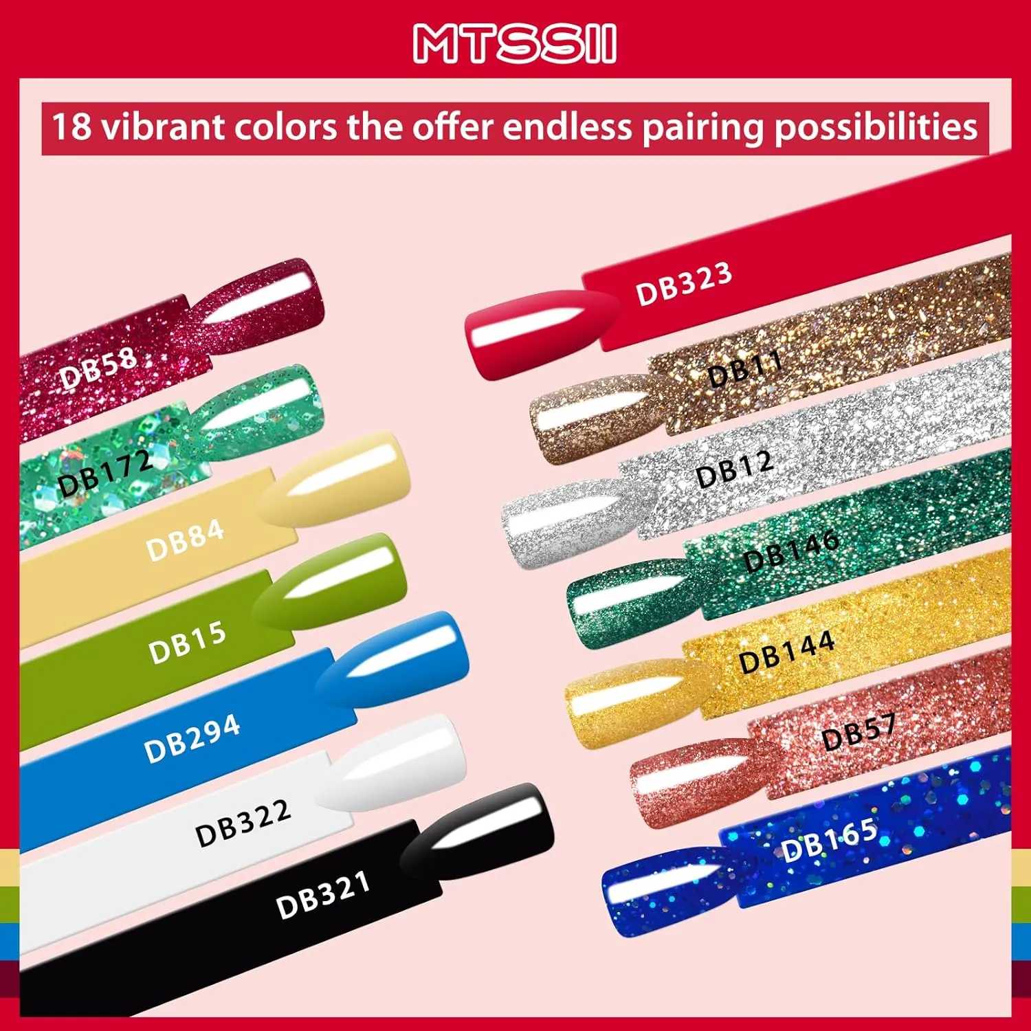 MTSSII Neon Gel Nail Polish Set 18pcs Reflective Glitter Gel Polish Kit with Gel Top Coat Top Coat Gel Nail Polish Blue Red Green Polish Nail Art Design DIY Gift for Girls Women