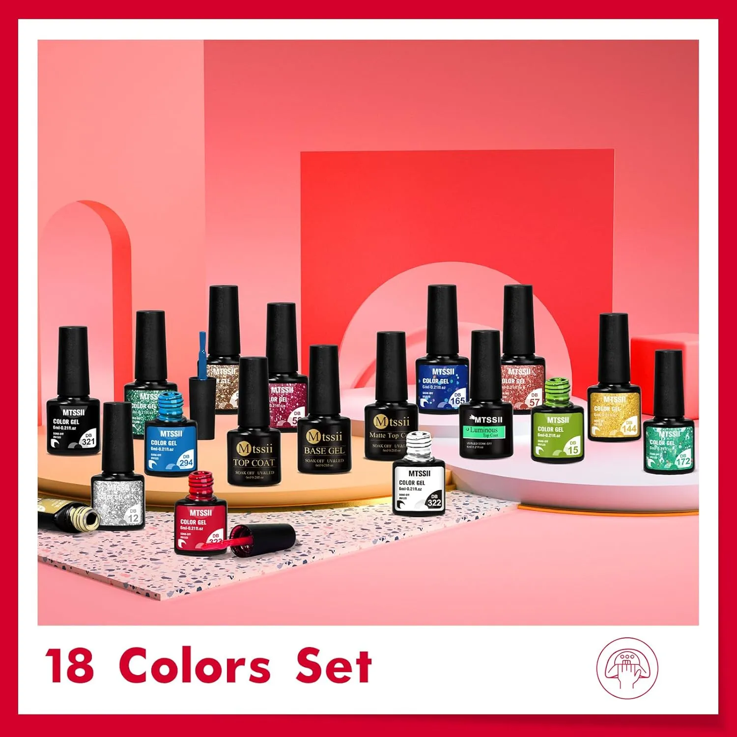 MTSSII Neon Gel Nail Polish Set 18pcs Reflective Glitter Gel Polish Kit with Gel Top Coat Top Coat Gel Nail Polish Blue Red Green Polish Nail Art Design DIY Gift for Girls Women