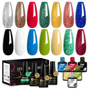 MTSSII Neon Gel Nail Polish Set 18pcs Reflective Glitter Gel Polish Kit with Gel Top Coat Top Coat Gel Nail Polish Blue Red Green Polish Nail Art Design DIY Gift for Girls Women
