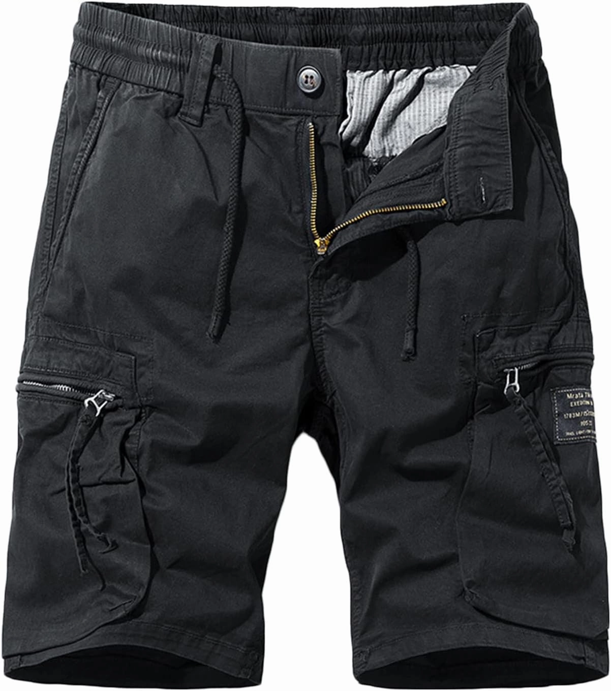 Muscularfit Cotton Linen Shorts for Men Casual Summer Big and Tall Drawstring Elastic Waist Cargo Shorts Multi Pockets Sport
