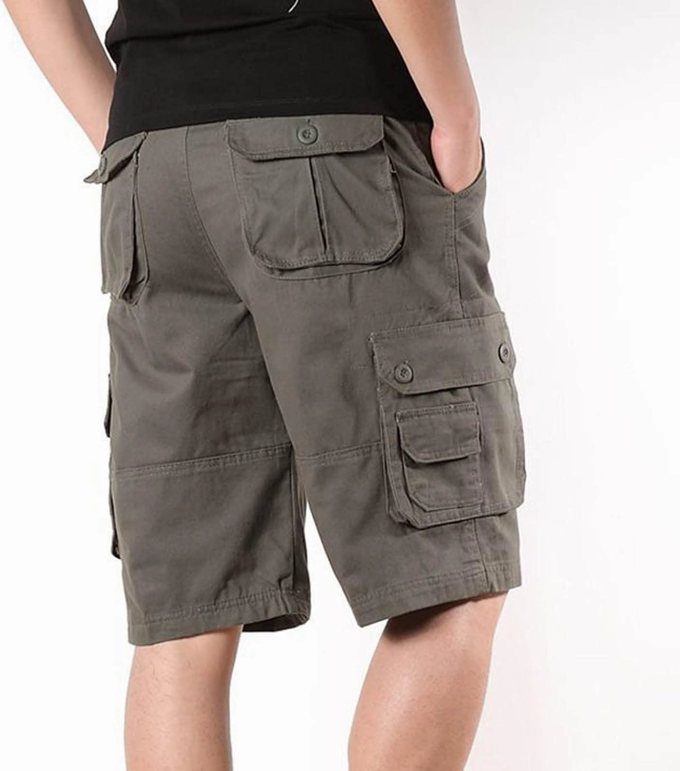 Muscularfit Linen Shorts for Men 2023 Solid Multi Pockets Cargo Shorts Regular Fit Buckle Zipper Sport Utility Tooling Shorts