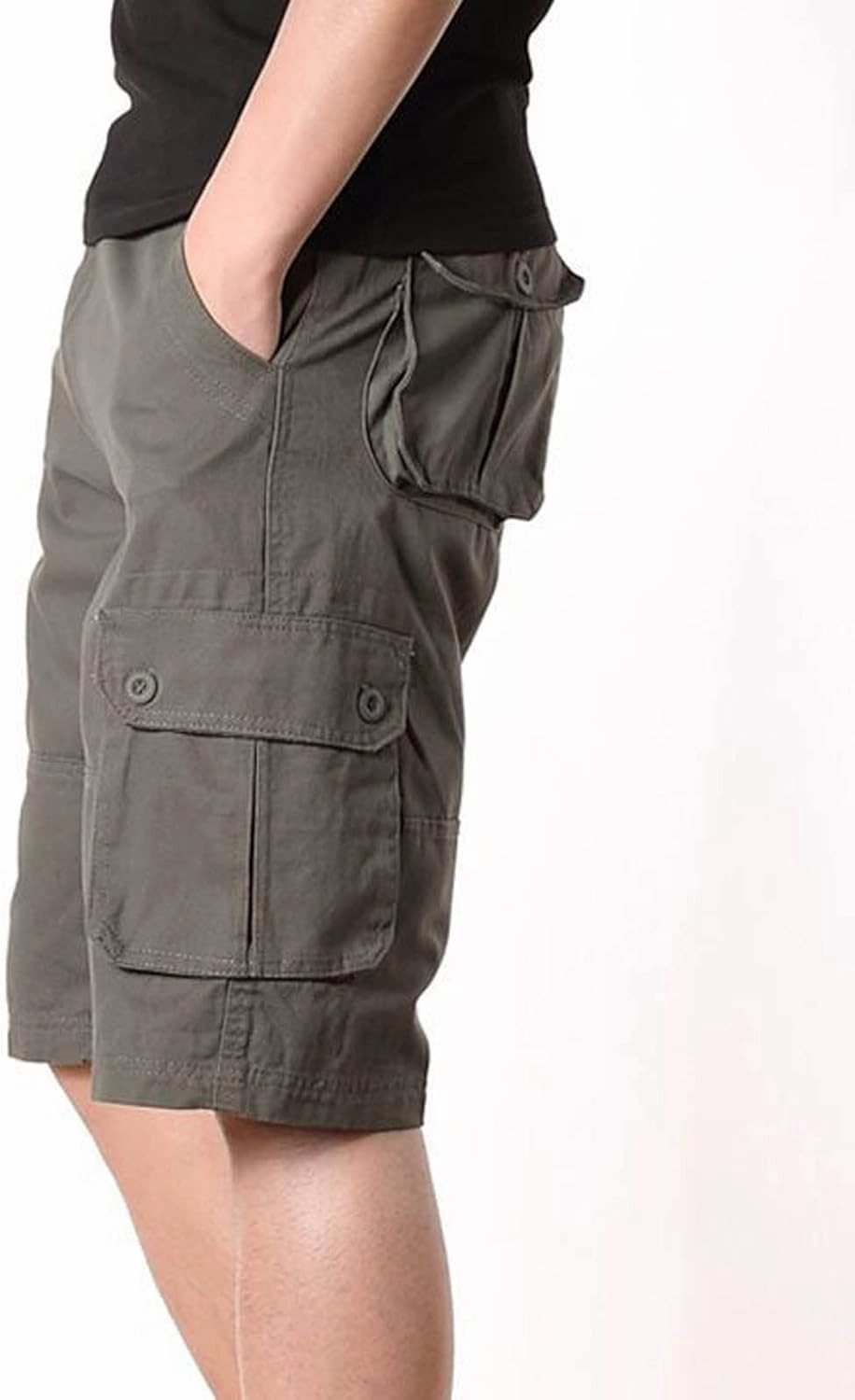 Muscularfit Linen Shorts for Men 2023 Solid Multi Pockets Cargo Shorts Regular Fit Buckle Zipper Sport Utility Tooling Shorts