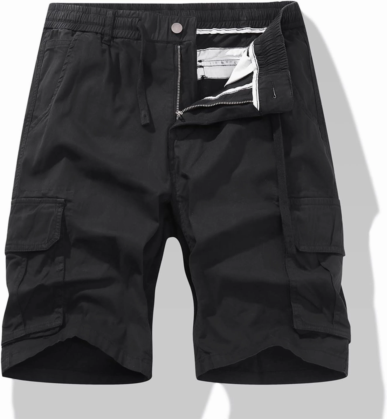 Muscularfit Men Shorts Cotton Drawstring Elastic Waist Cargo Shorts Multi Pockets Casual Work Utility Shorts Outdoor Fashion